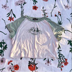 Angel Print Raglan Sleeve Crop Tee